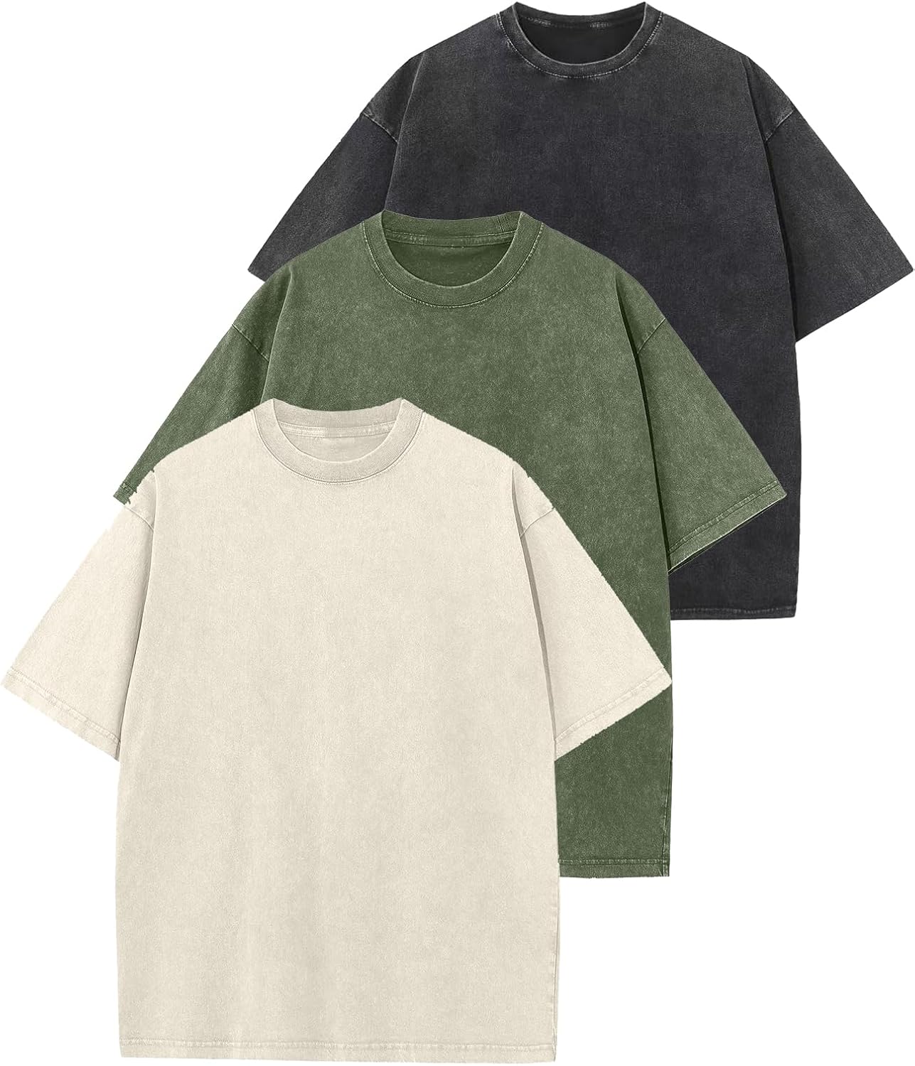 3er Pack Herren Oversize Vintage T-Shirts - Loose Fit Freizeit Kurzarm Oberteile - Bild 46 von 103