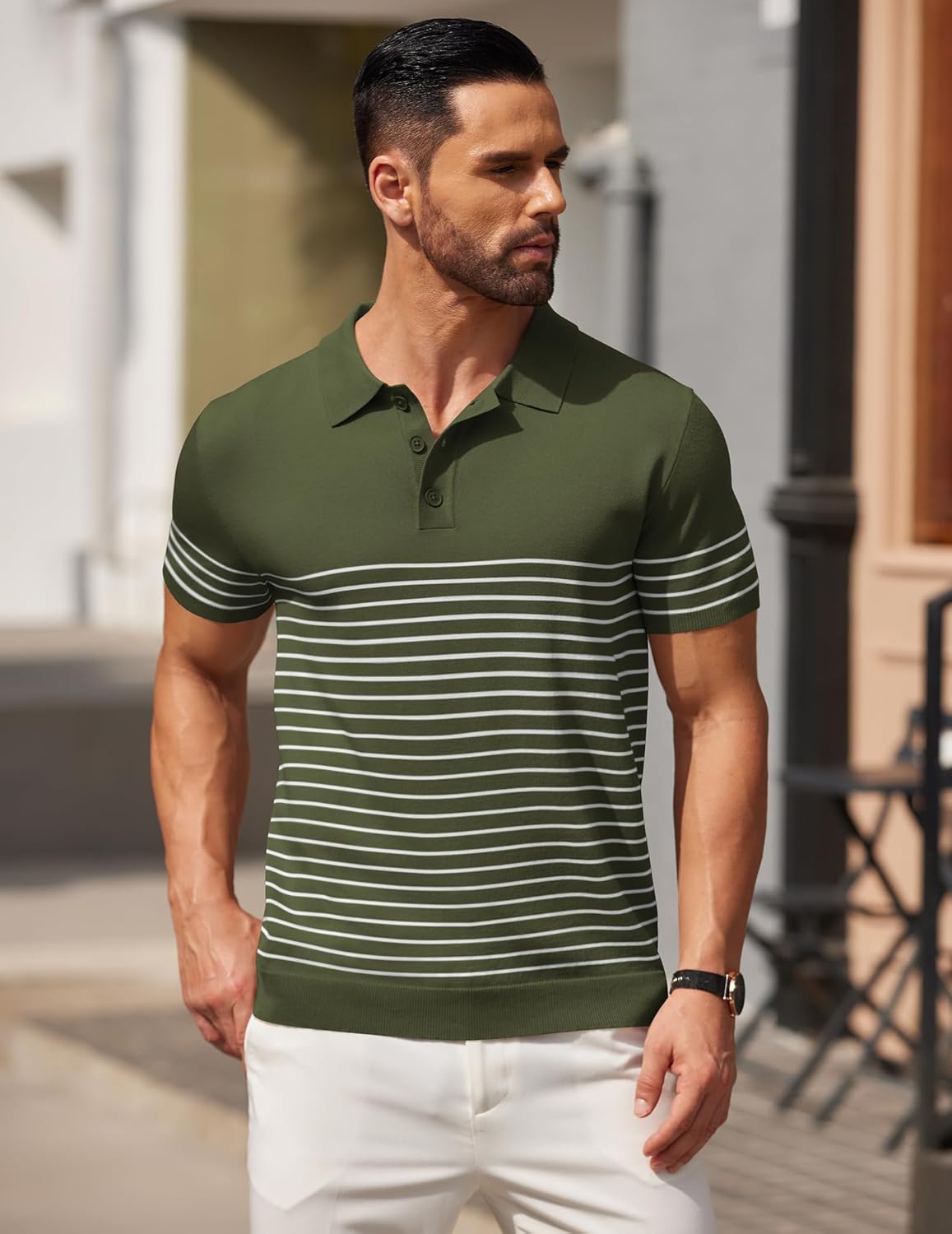Camisa polo ligera a rayas para hombre - Camiseta de golf informal manga corta con cuello - Imagen 26 de 164