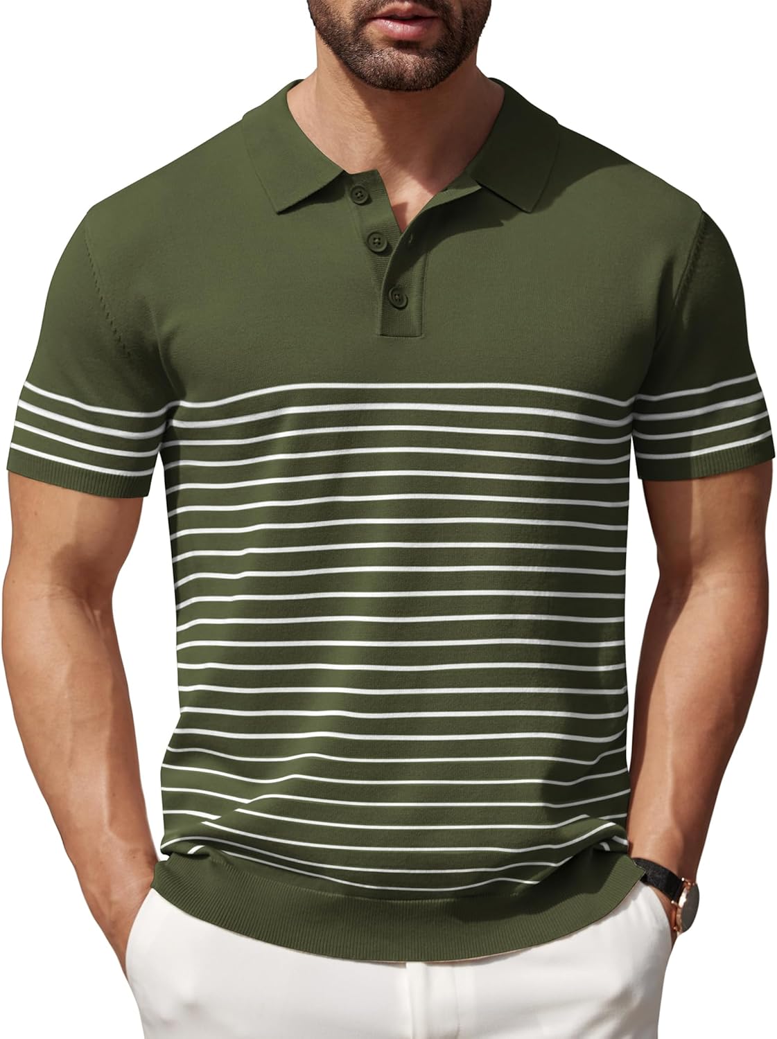 Camisa polo ligera a rayas para hombre - Camiseta de golf informal manga corta con cuello - Imagen 25 de 164