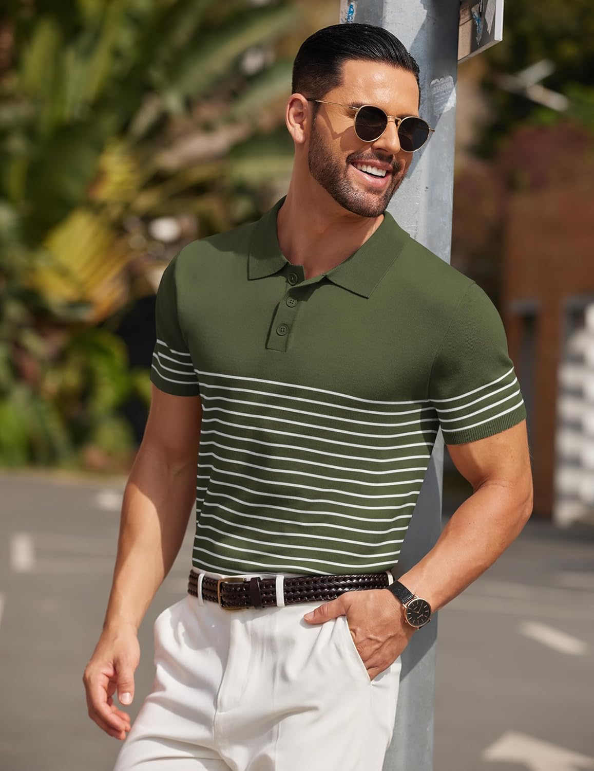 Camisa polo ligera a rayas para hombre - Camiseta de golf informal manga corta con cuello - Imagen 28 de 164