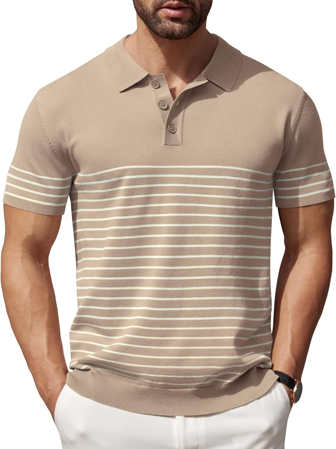 Camisa polo ligera a rayas para hombre - Camiseta de golf informal manga corta con cuello - Imagen 31 de 164