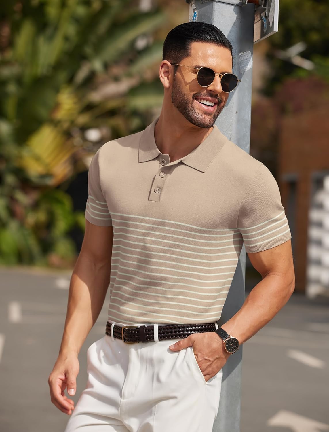 Camisa polo ligera a rayas para hombre - Camiseta de golf informal manga corta con cuello - Imagen 34 de 164