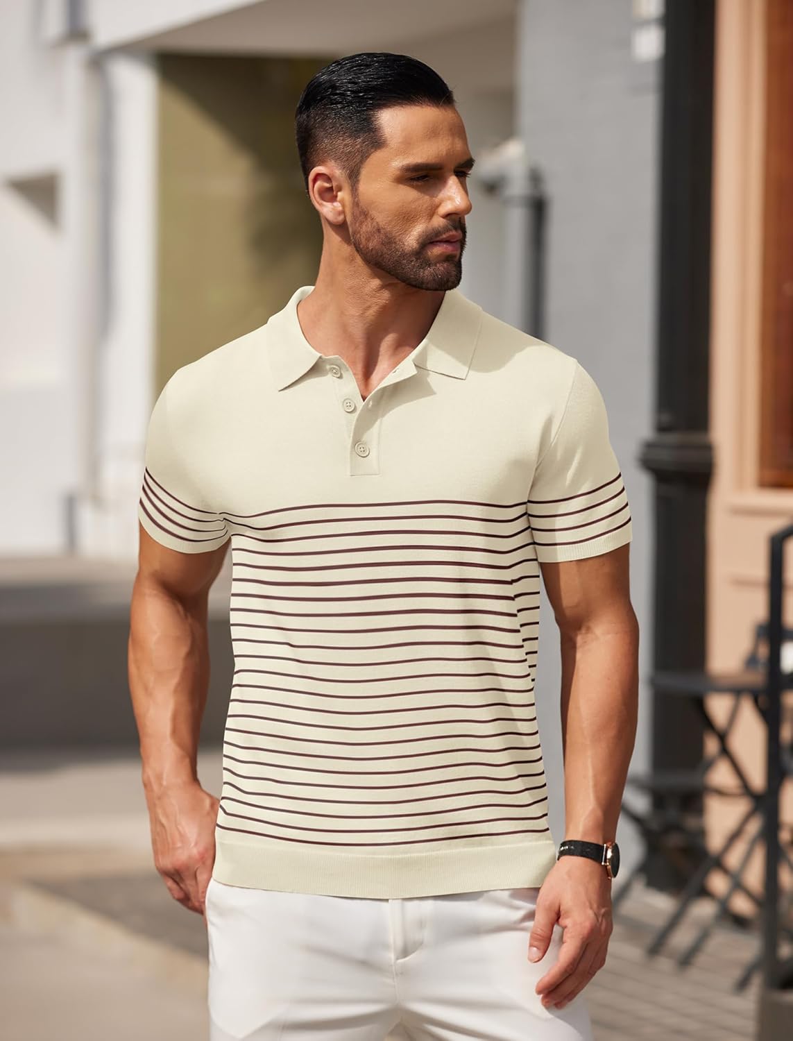 Camisa polo ligera a rayas para hombre - Camiseta de golf informal manga corta con cuello - Imagen 38 de 164