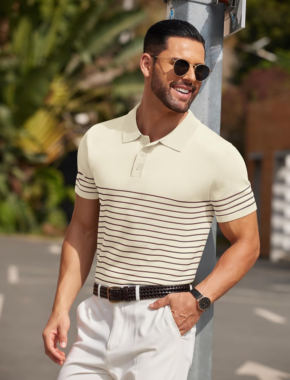 Camisa polo ligera a rayas para hombre - Camiseta de golf informal manga corta con cuello - Imagen 40 de 164