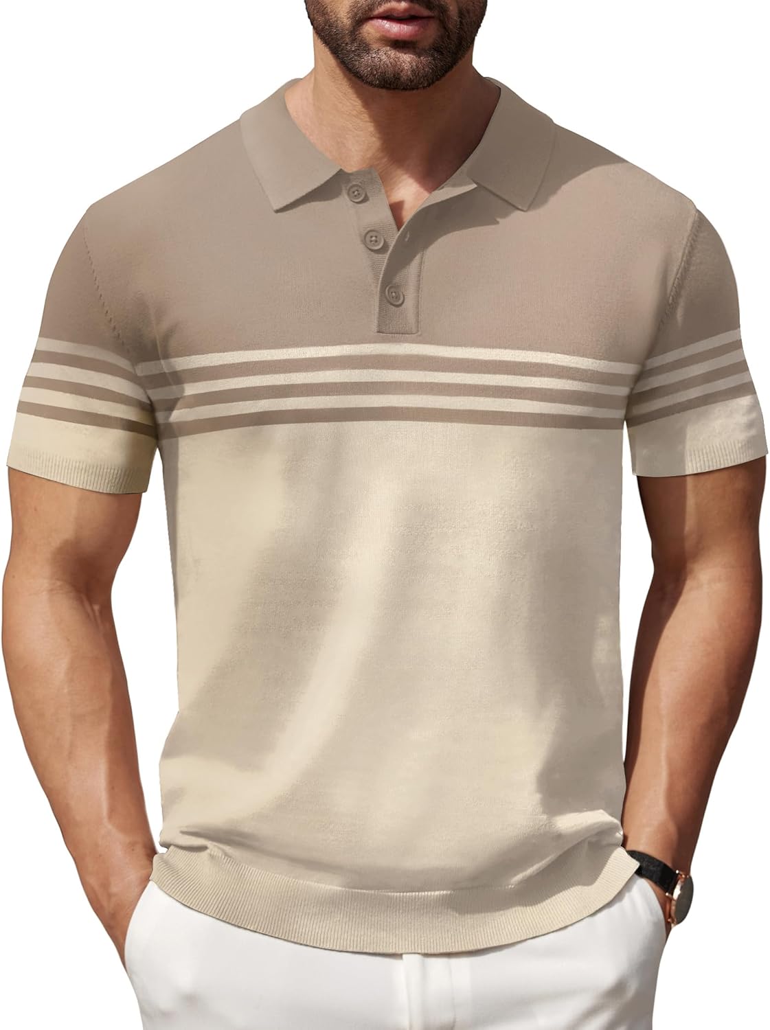 Camisa polo ligera a rayas para hombre - Camiseta de golf informal manga corta con cuello - Imagen 43 de 164