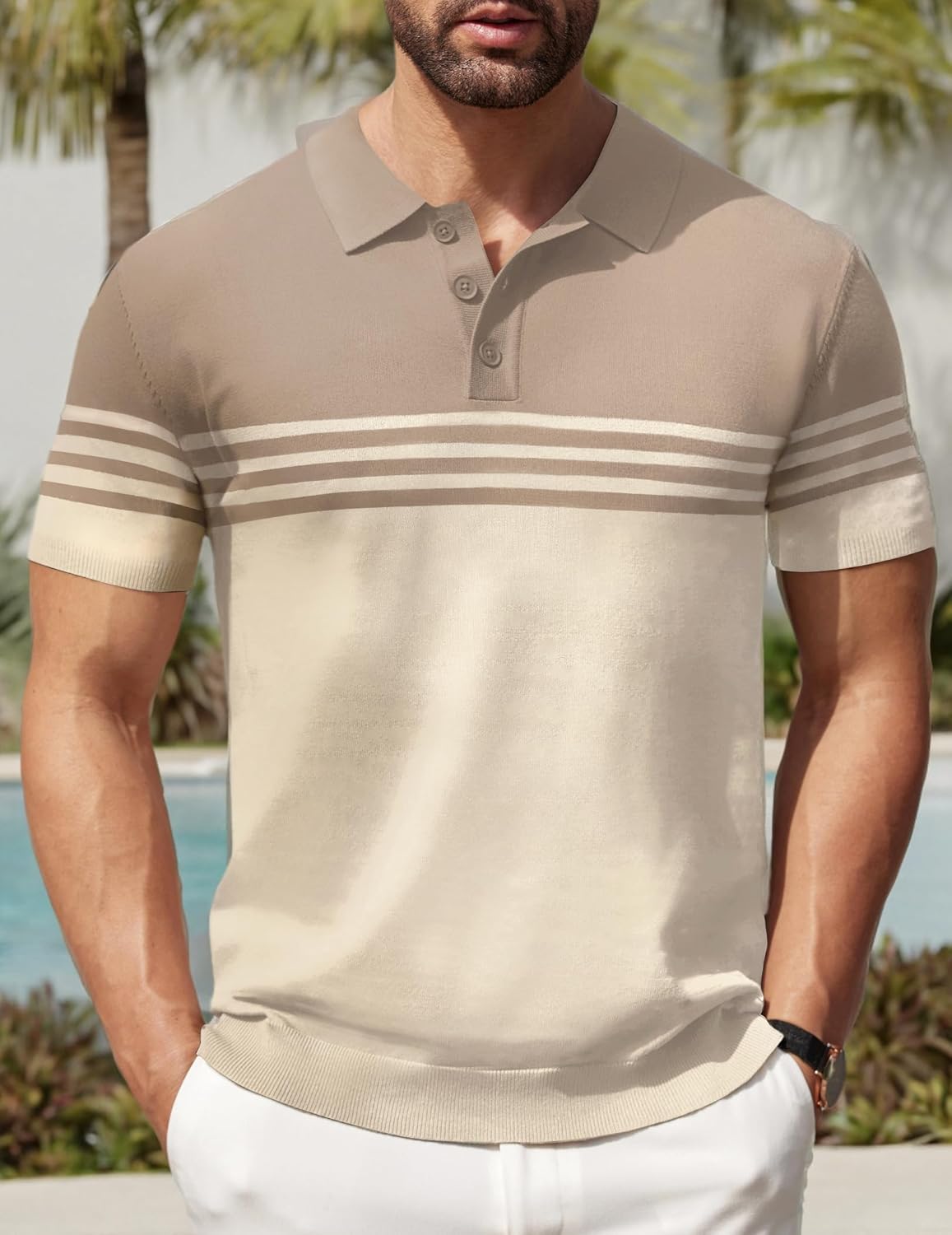 Camisa polo ligera a rayas para hombre - Camiseta de golf informal manga corta con cuello - Imagen 48 de 164