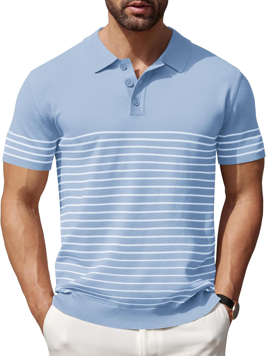 Camisa polo ligera a rayas para hombre - Camiseta de golf informal manga corta con cuello - Imagen 49 de 164