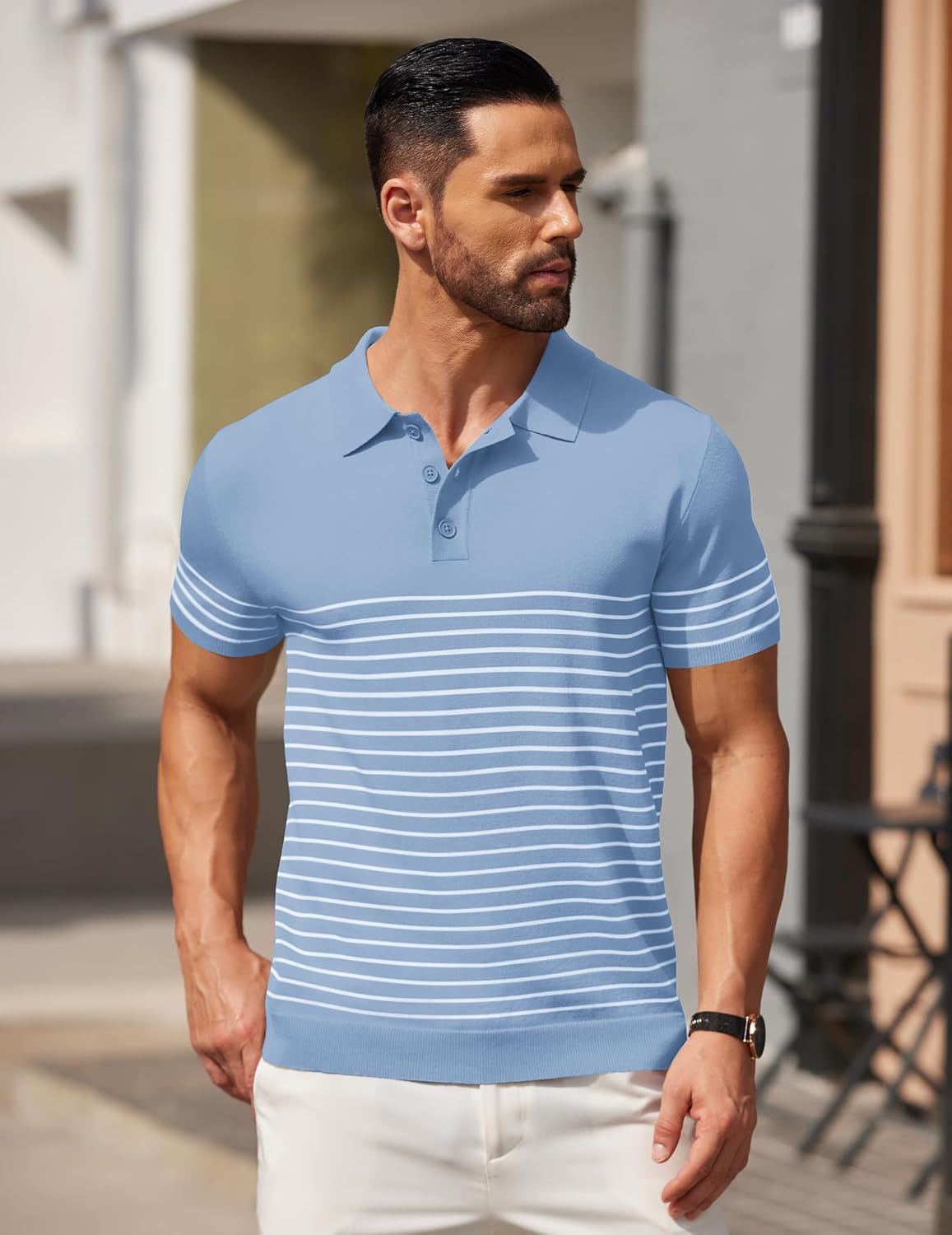 Camisa polo ligera a rayas para hombre - Camiseta de golf informal manga corta con cuello - Imagen 50 de 164