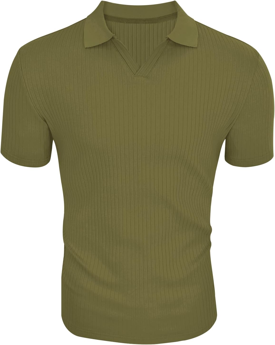 Men's Slim Fit Muscle V Neck Polo Shirt - Short Long Sleeve Cotton Golf Tee - Picture 26 of 162