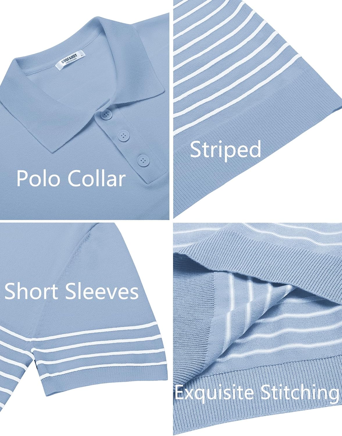 Camisa polo ligera a rayas para hombre - Camiseta de golf informal manga corta con cuello - Imagen 54 de 164