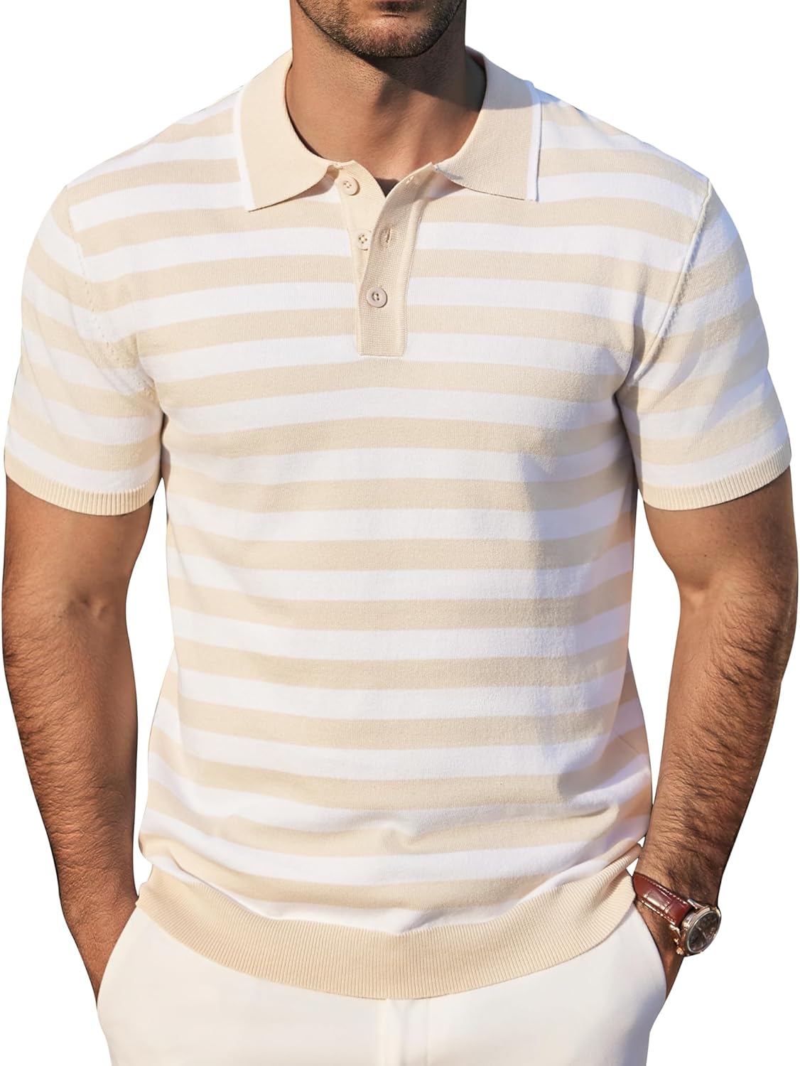 Camisa polo ligera a rayas para hombre - Camiseta de golf informal manga corta con cuello - Imagen 57 de 164