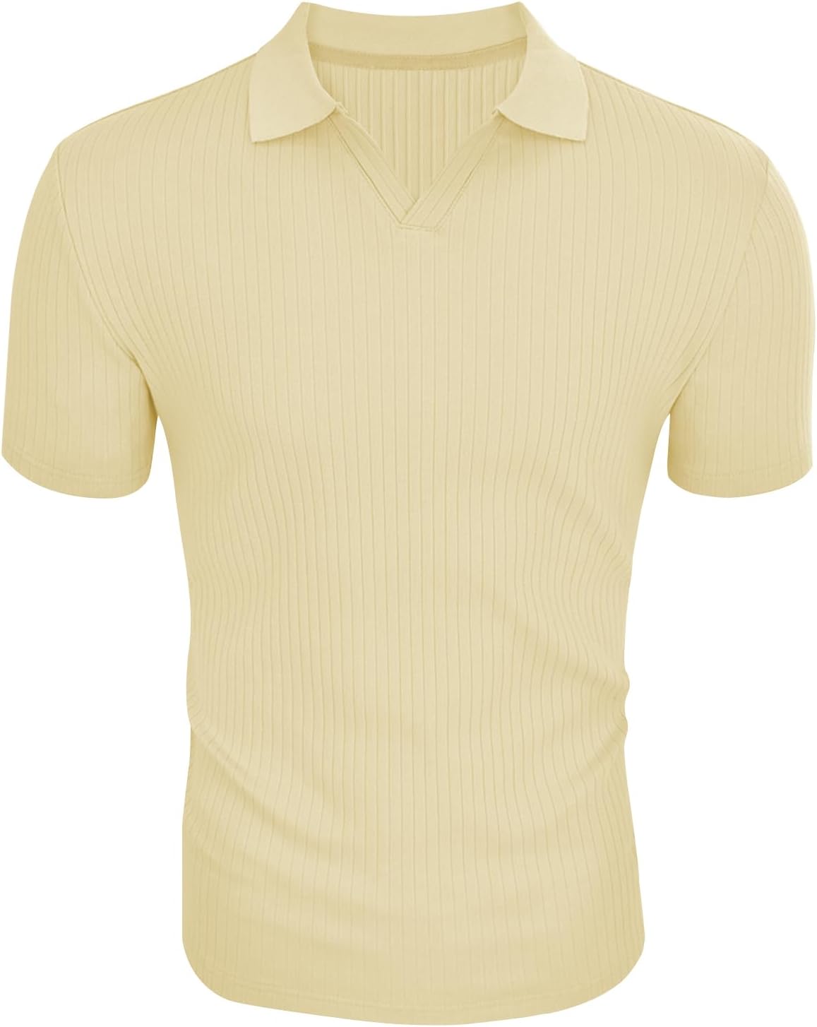 Men's Slim Fit Muscle V Neck Polo Shirt - Short Long Sleeve Cotton Golf Tee - Picture 33 of 162