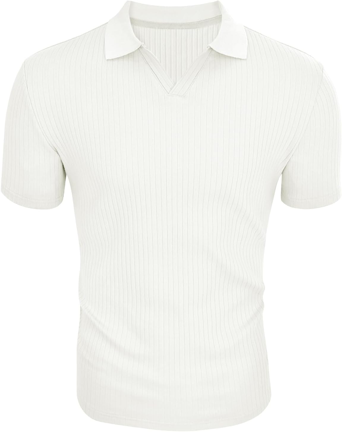 Men's Slim Fit Muscle V Neck Polo Shirt - Short Long Sleeve Cotton Golf Tee - Picture 39 of 162