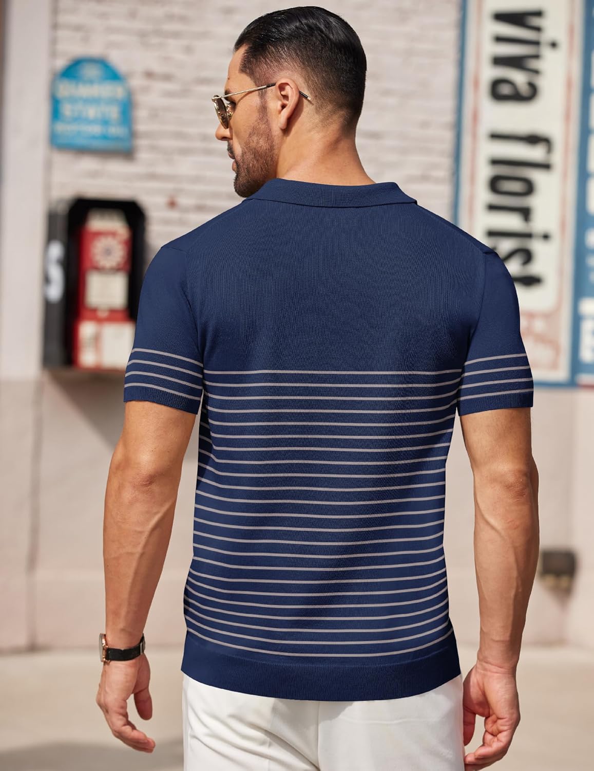 Camisa polo ligera a rayas para hombre - Camiseta de golf informal manga corta con cuello - Imagen 64 de 164