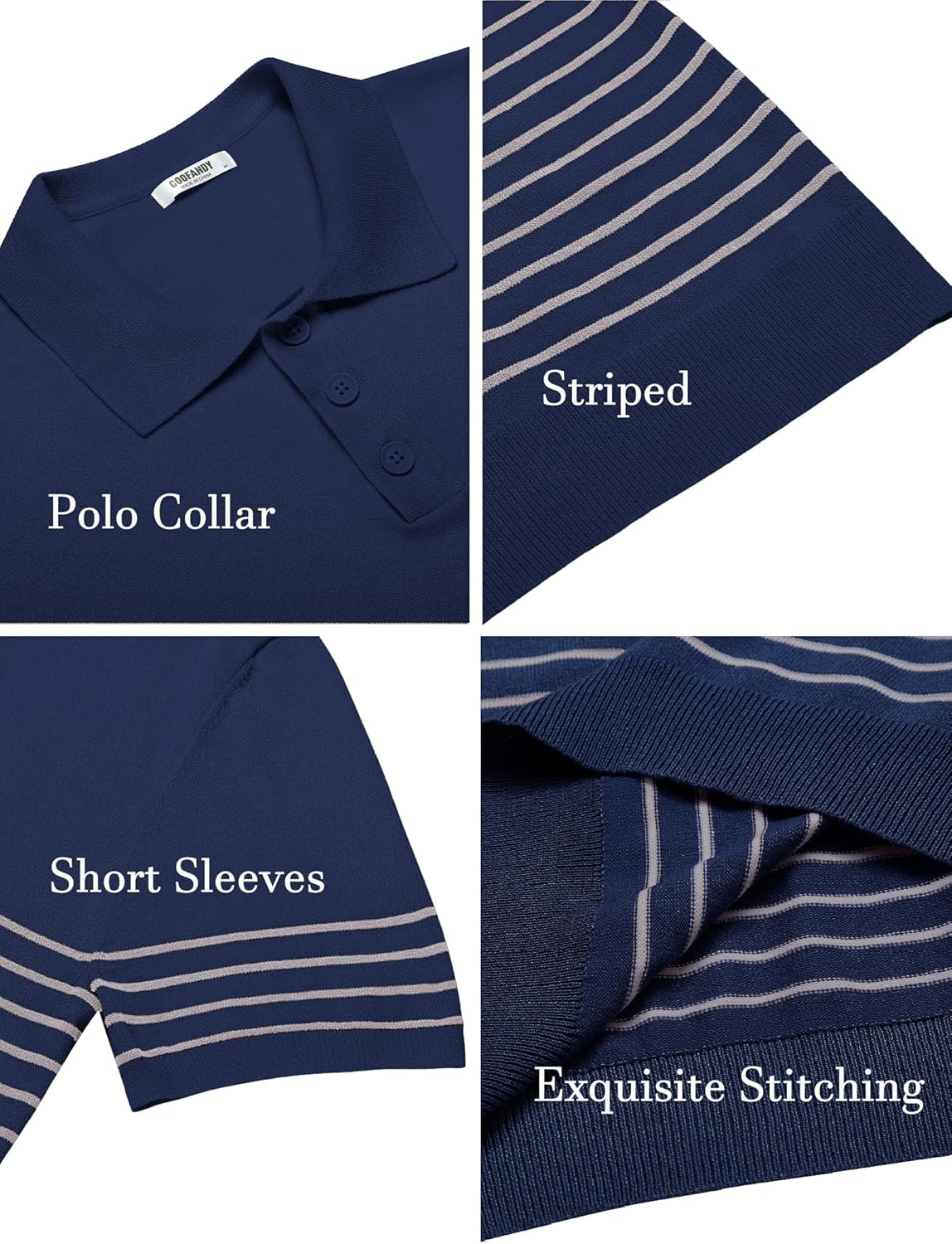 Camisa polo ligera a rayas para hombre - Camiseta de golf informal manga corta con cuello - Imagen 67 de 164