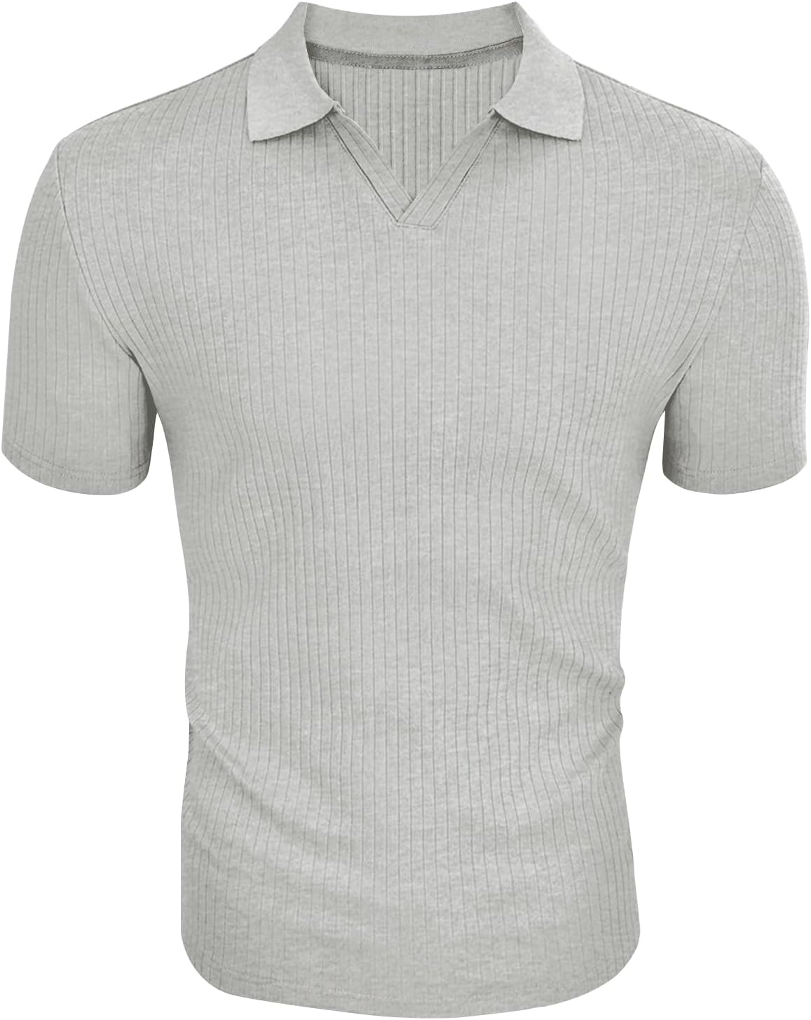 Men's Slim Fit Muscle V Neck Polo Shirt - Short Long Sleeve Cotton Golf Tee - Picture 45 of 162