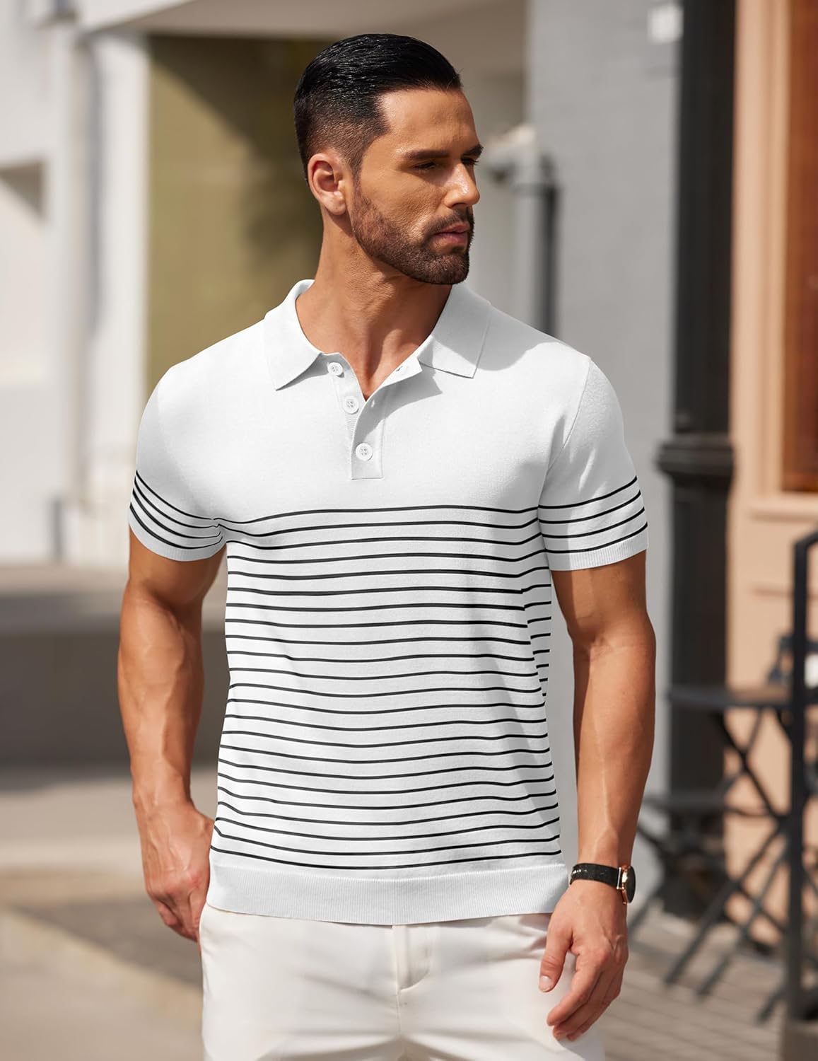 Camisa polo ligera a rayas para hombre - Camiseta de golf informal manga corta con cuello - Imagen 69 de 164
