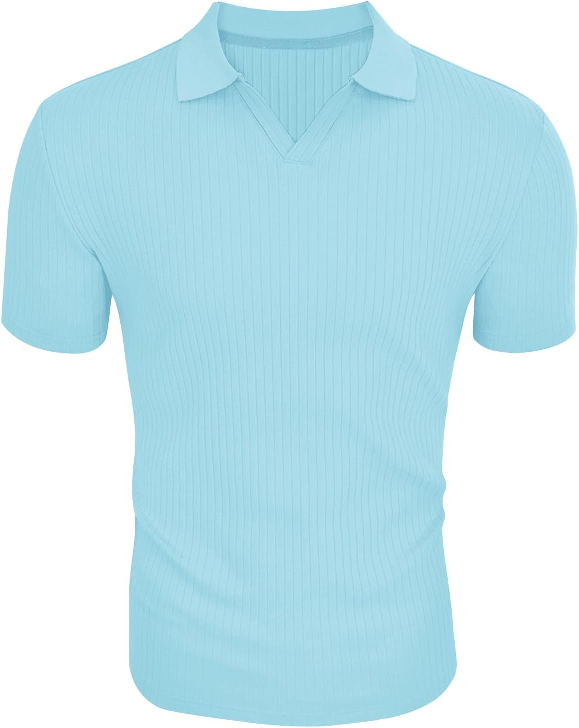 Men's Slim Fit Muscle V Neck Polo Shirt - Short Long Sleeve Cotton Golf Tee - Picture 51 of 162