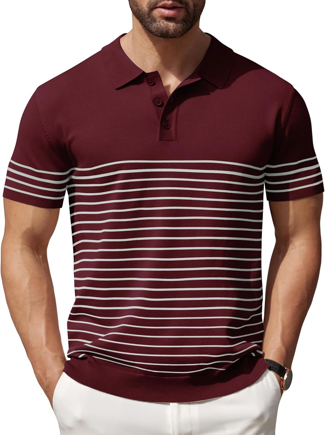 Camisa polo ligera a rayas para hombre - Camiseta de golf informal manga corta con cuello - Imagen 74 de 164
