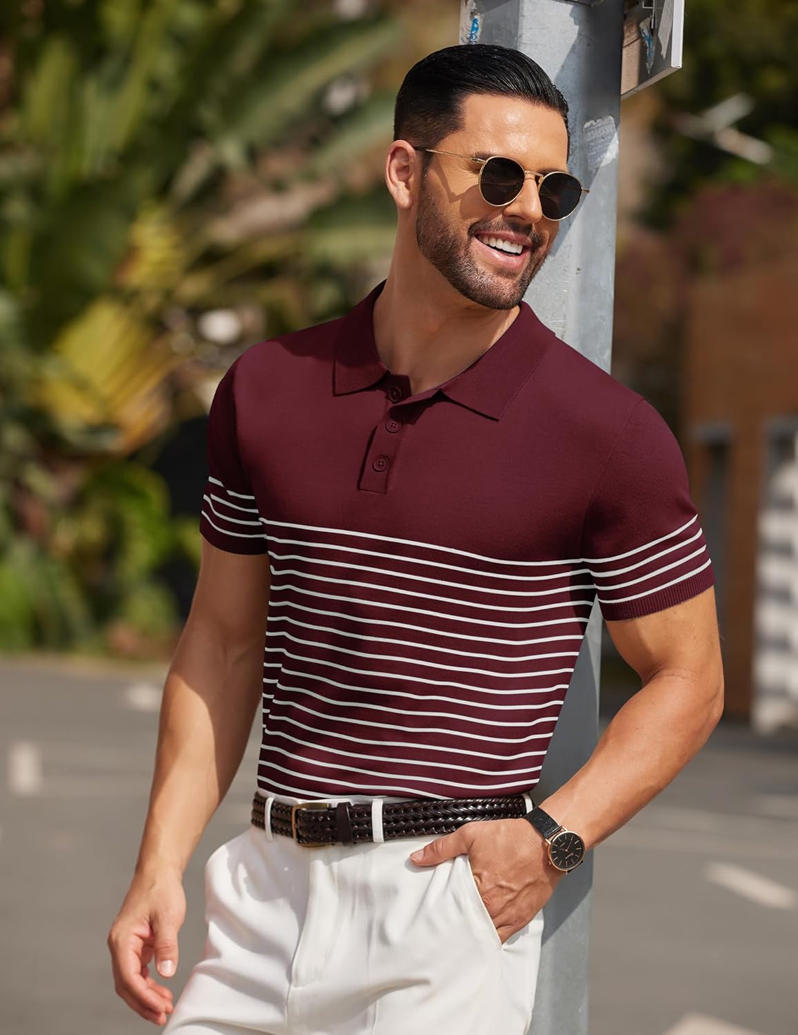 Camisa polo ligera a rayas para hombre - Camiseta de golf informal manga corta con cuello - Imagen 77 de 164