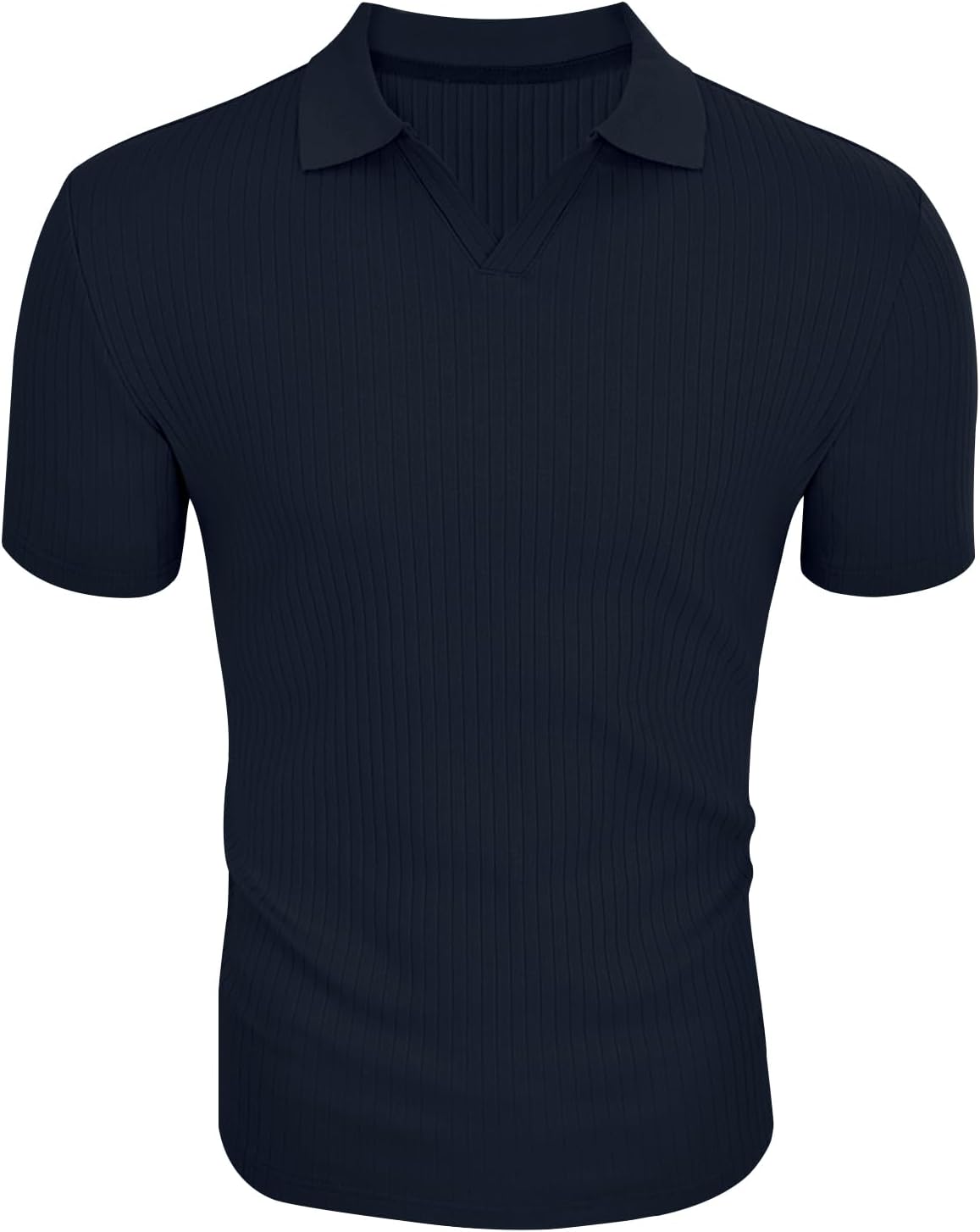Men's Slim Fit Muscle V Neck Polo Shirt - Short Long Sleeve Cotton Golf Tee - Picture 57 of 162