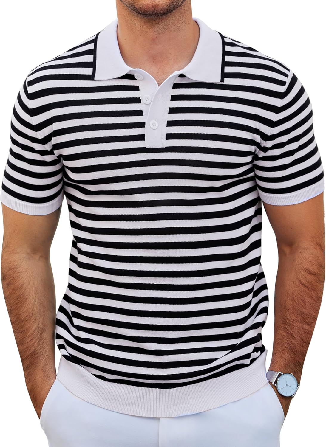 Camisa polo ligera a rayas para hombre - Camiseta de golf informal manga corta con cuello - Imagen 80 de 164