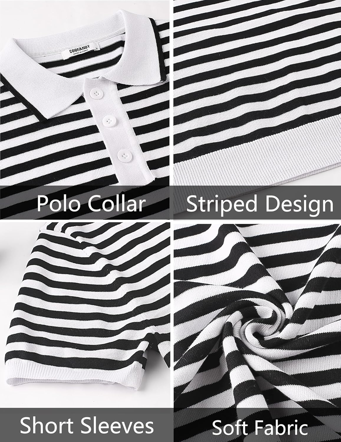 Camisa polo ligera a rayas para hombre - Camiseta de golf informal manga corta con cuello - Imagen 84 de 164