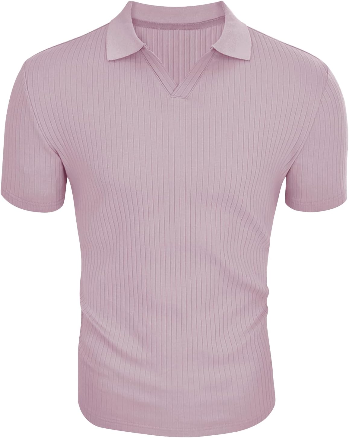 Men's Slim Fit Muscle V Neck Polo Shirt - Short Long Sleeve Cotton Golf Tee - Picture 63 of 162