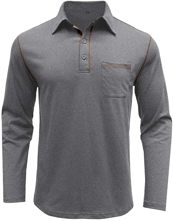 Men's Classic Long Sleeve Casual Polo Shirt Lightweight Cotton Golf Top - Picture 17 of 49