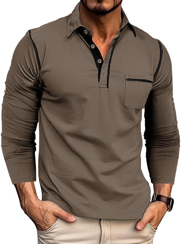 Men's Classic Long Sleeve Casual Polo Shirt Lightweight Cotton Golf Top - Picture 21 of 49