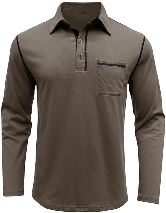 Men's Classic Long Sleeve Casual Polo Shirt Lightweight Cotton Golf Top - Picture 22 of 49