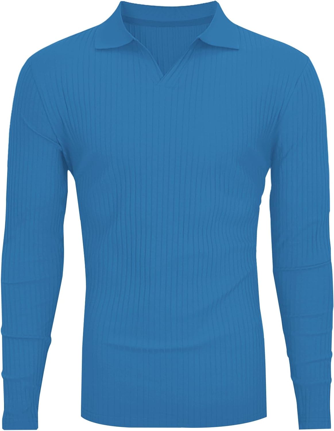 Men's Slim Fit Muscle V Neck Polo Shirt - Short Long Sleeve Cotton Golf Tee - Picture 69 of 162
