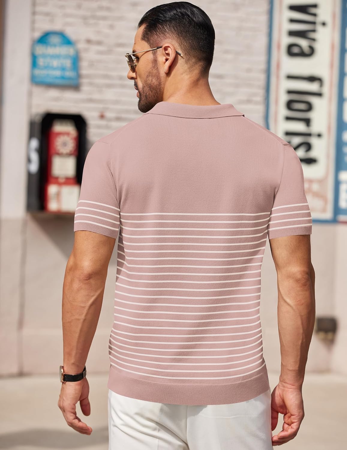 Camisa polo ligera a rayas para hombre - Camiseta de golf informal manga corta con cuello - Imagen 94 de 164