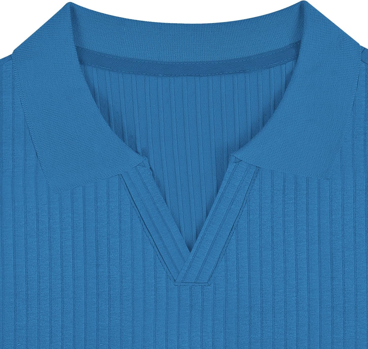 Men's Slim Fit Muscle V Neck Polo Shirt - Short Long Sleeve Cotton Golf Tee - Picture 70 of 162