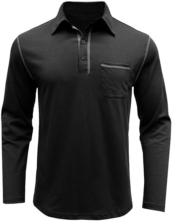 Men's Classic Long Sleeve Casual Polo Shirt Lightweight Cotton Golf Top - Picture 27 of 49