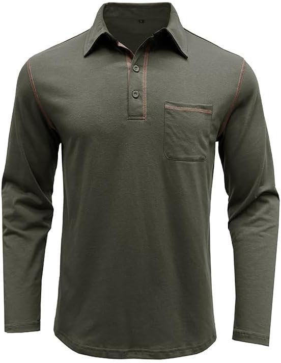 Men's Classic Long Sleeve Casual Polo Shirt Lightweight Cotton Golf Top - Picture 30 of 49