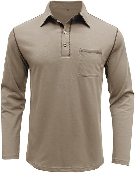 Men's Classic Long Sleeve Casual Polo Shirt Lightweight Cotton Golf Top - Picture 34 of 49