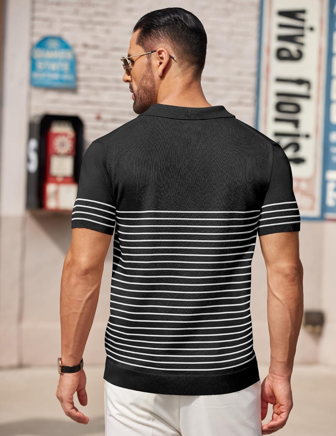 Camisa polo ligera a rayas para hombre - Camiseta de golf informal manga corta con cuello - Imagen 106 de 164
