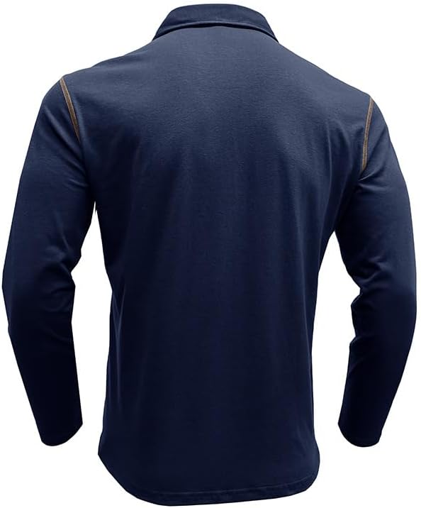 Men's Classic Long Sleeve Casual Polo Shirt Lightweight Cotton Golf Top - Picture 40 of 49
