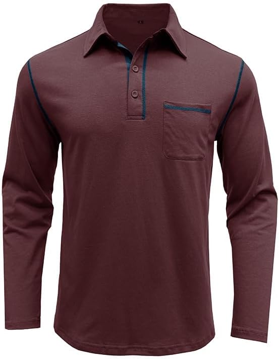 Men's Classic Long Sleeve Casual Polo Shirt Lightweight Cotton Golf Top - Picture 43 of 49
