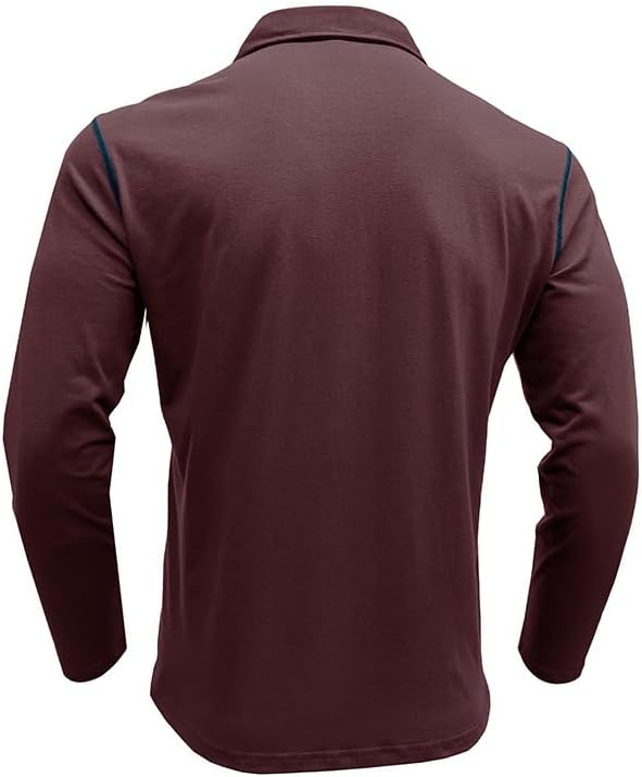 Men's Classic Long Sleeve Casual Polo Shirt Lightweight Cotton Golf Top - Picture 45 of 49