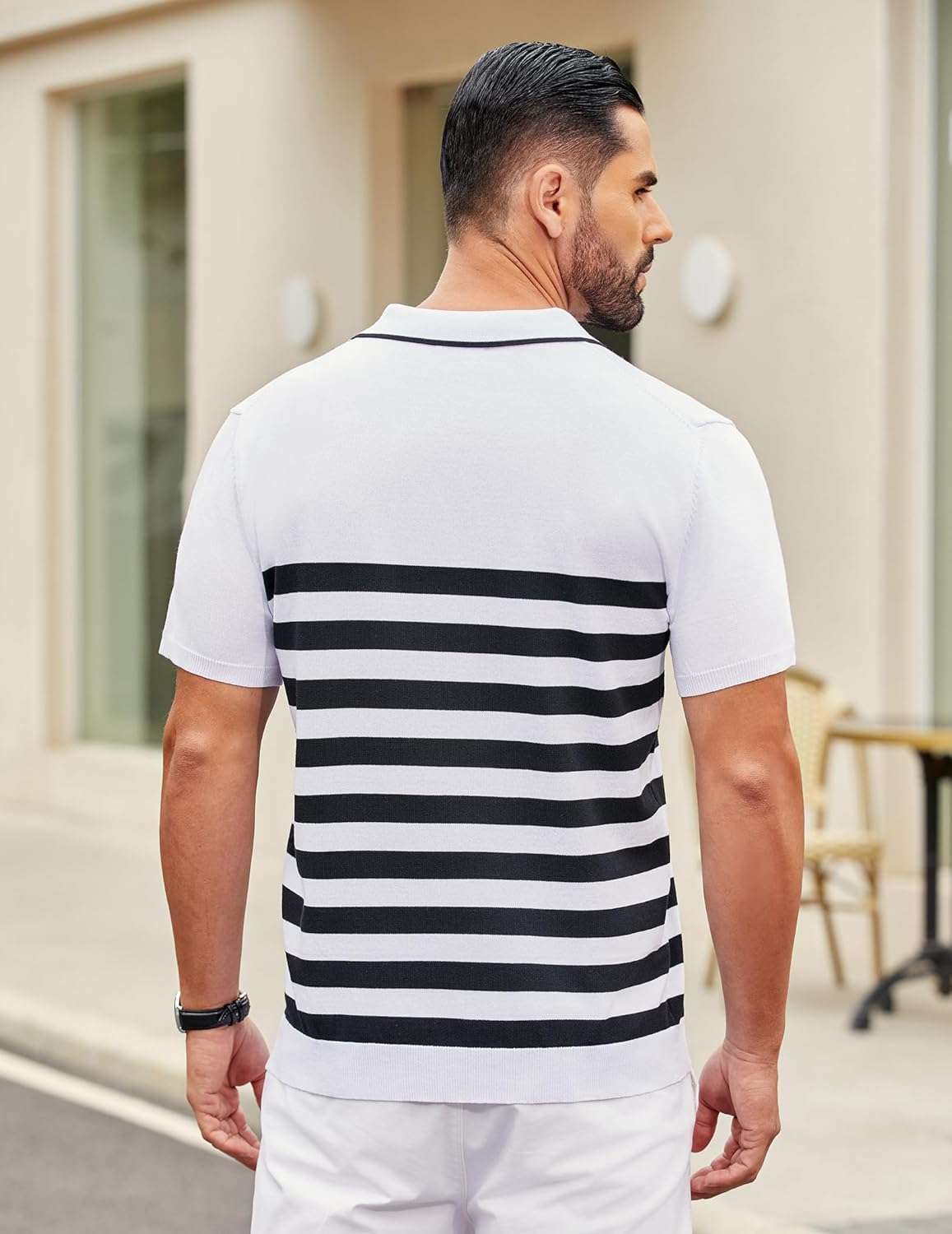 Camisa polo ligera a rayas para hombre - Camiseta de golf informal manga corta con cuello - Imagen 112 de 164