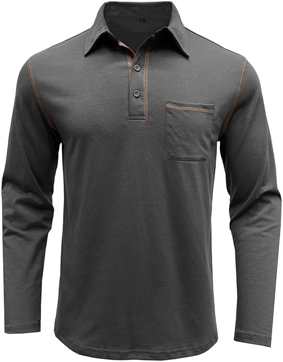 Men's Classic Long Sleeve Casual Polo Shirt Lightweight Cotton Golf Top - Picture 47 of 49