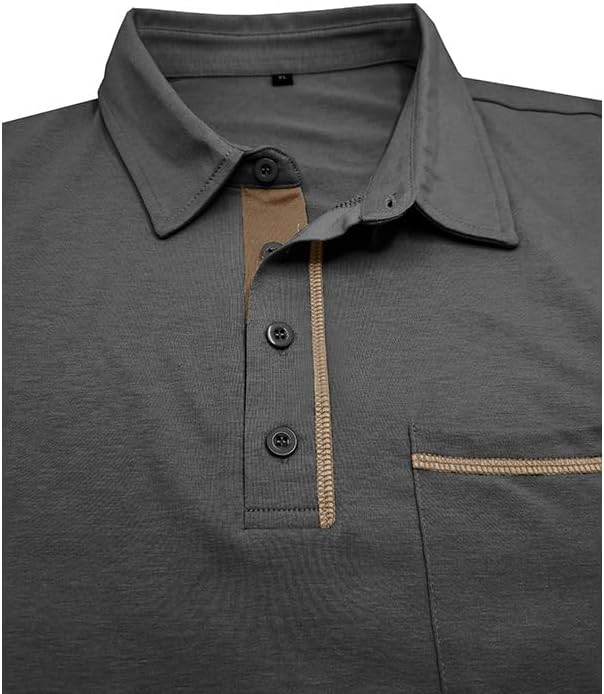 Men's Classic Long Sleeve Casual Polo Shirt Lightweight Cotton Golf Top - Picture 49 of 49