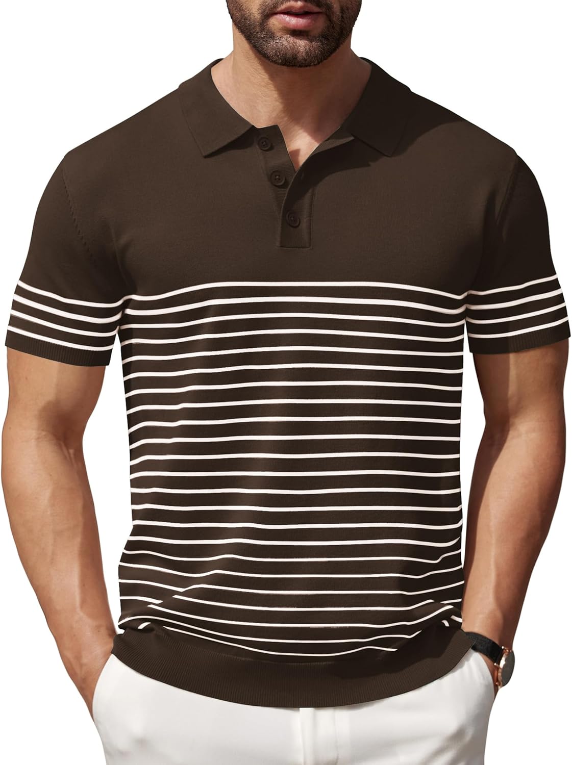 Camisa polo ligera a rayas para hombre - Camiseta de golf informal manga corta con cuello - Imagen 130 de 164