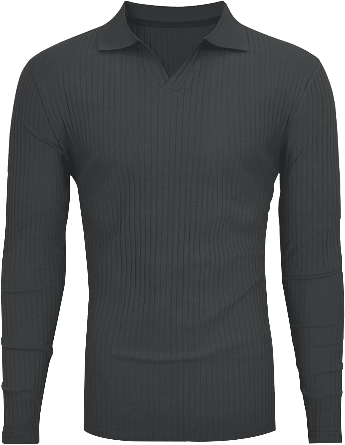 Men's Slim Fit Muscle V Neck Polo Shirt - Short Long Sleeve Cotton Golf Tee - Picture 76 of 162