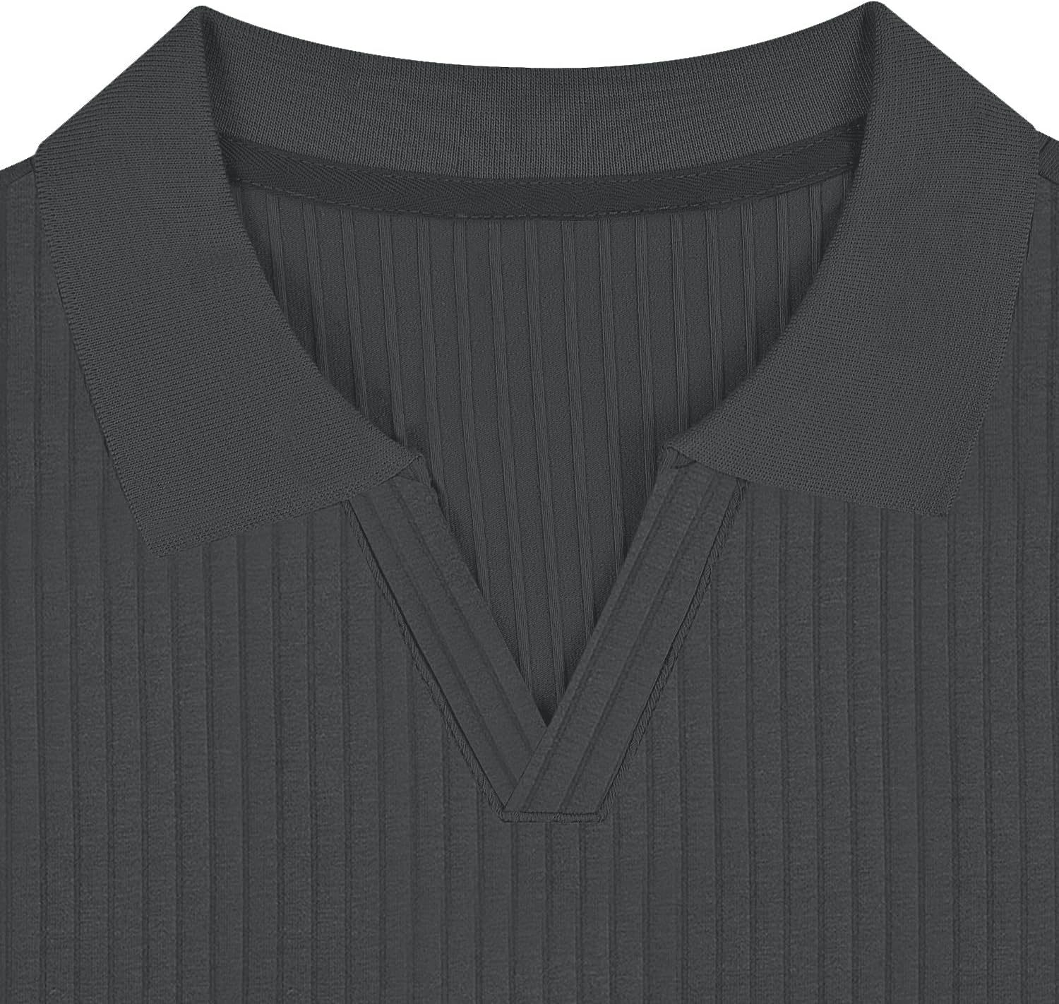 Men's Slim Fit Muscle V Neck Polo Shirt - Short Long Sleeve Cotton Golf Tee - Picture 77 of 162