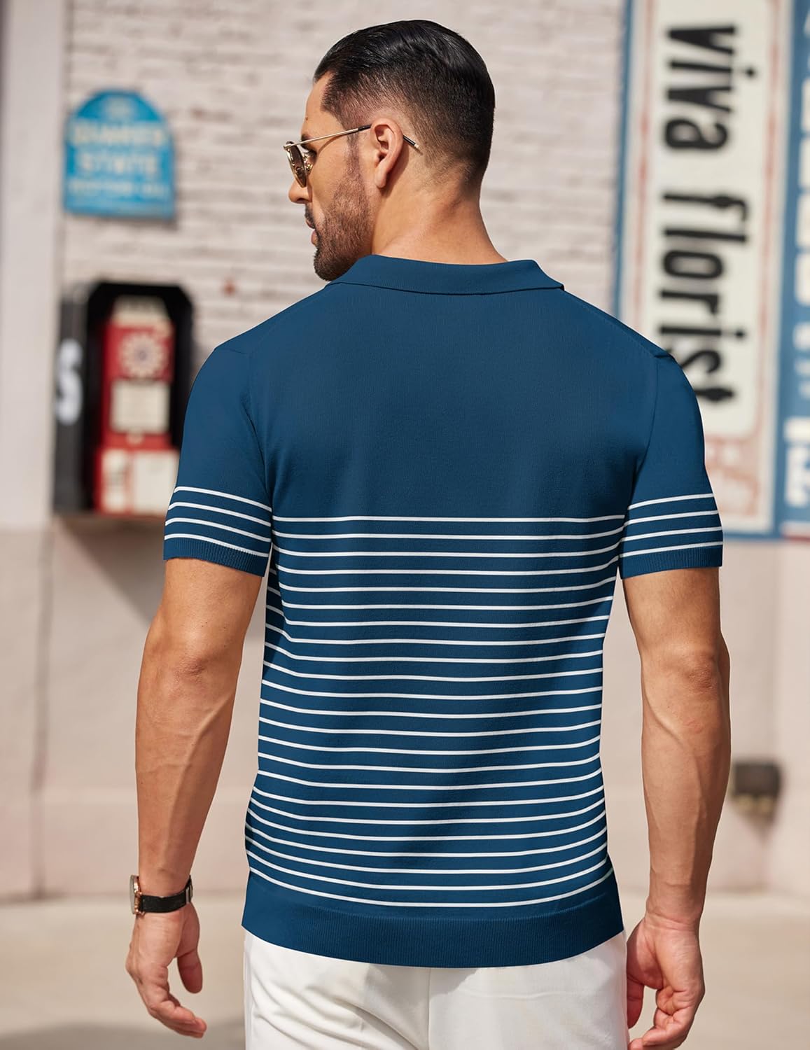 Camisa polo ligera a rayas para hombre - Camiseta de golf informal manga corta con cuello - Imagen 140 de 164