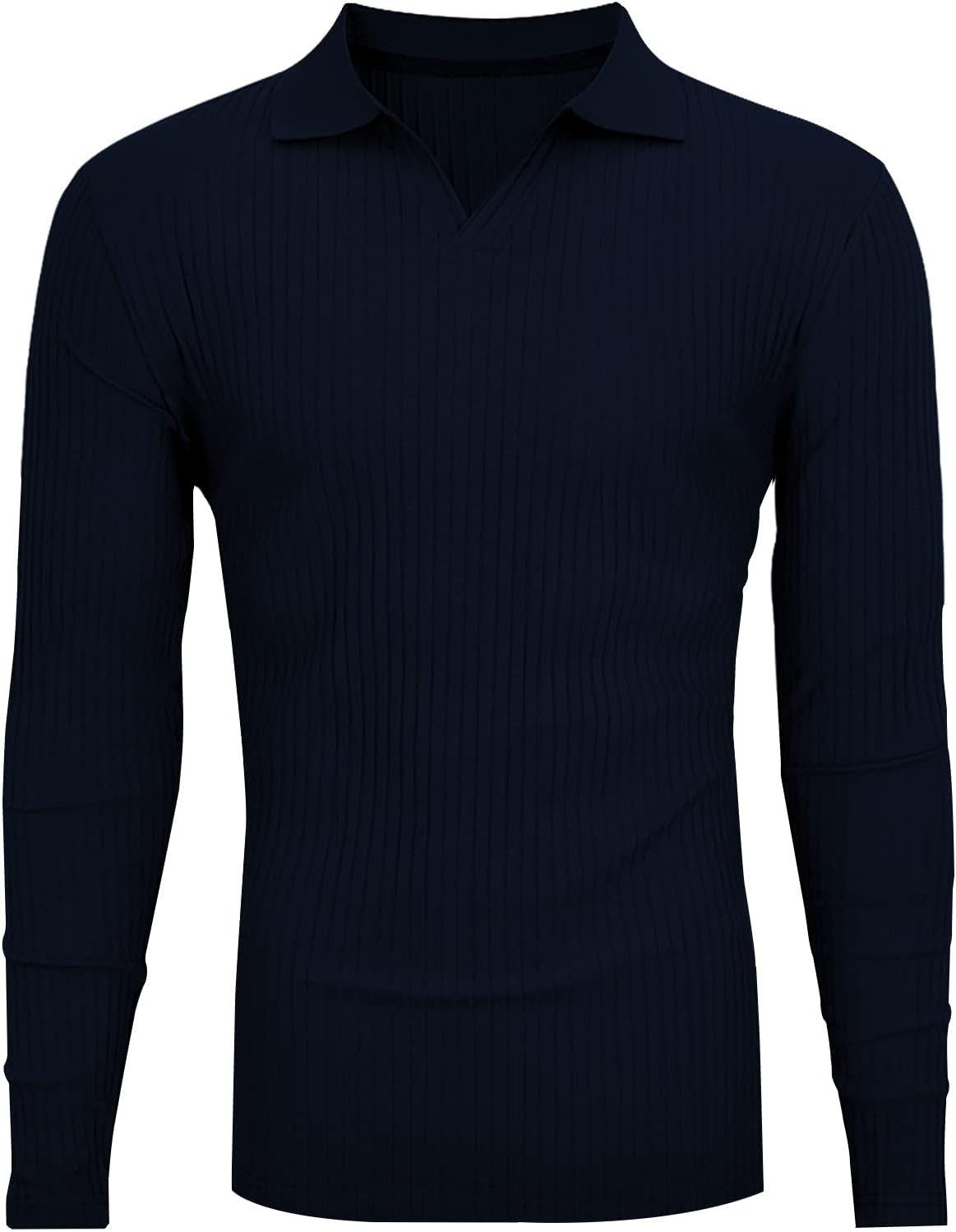 Men's Slim Fit Muscle V Neck Polo Shirt - Short Long Sleeve Cotton Golf Tee - Picture 82 of 162
