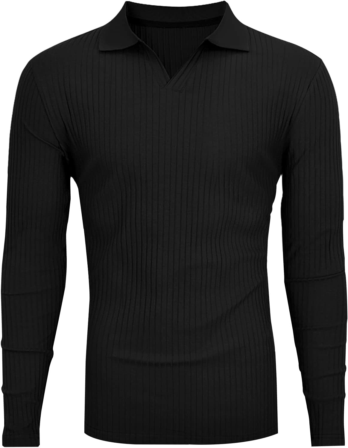 Men's Slim Fit Muscle V Neck Polo Shirt - Short Long Sleeve Cotton Golf Tee - Picture 85 of 162